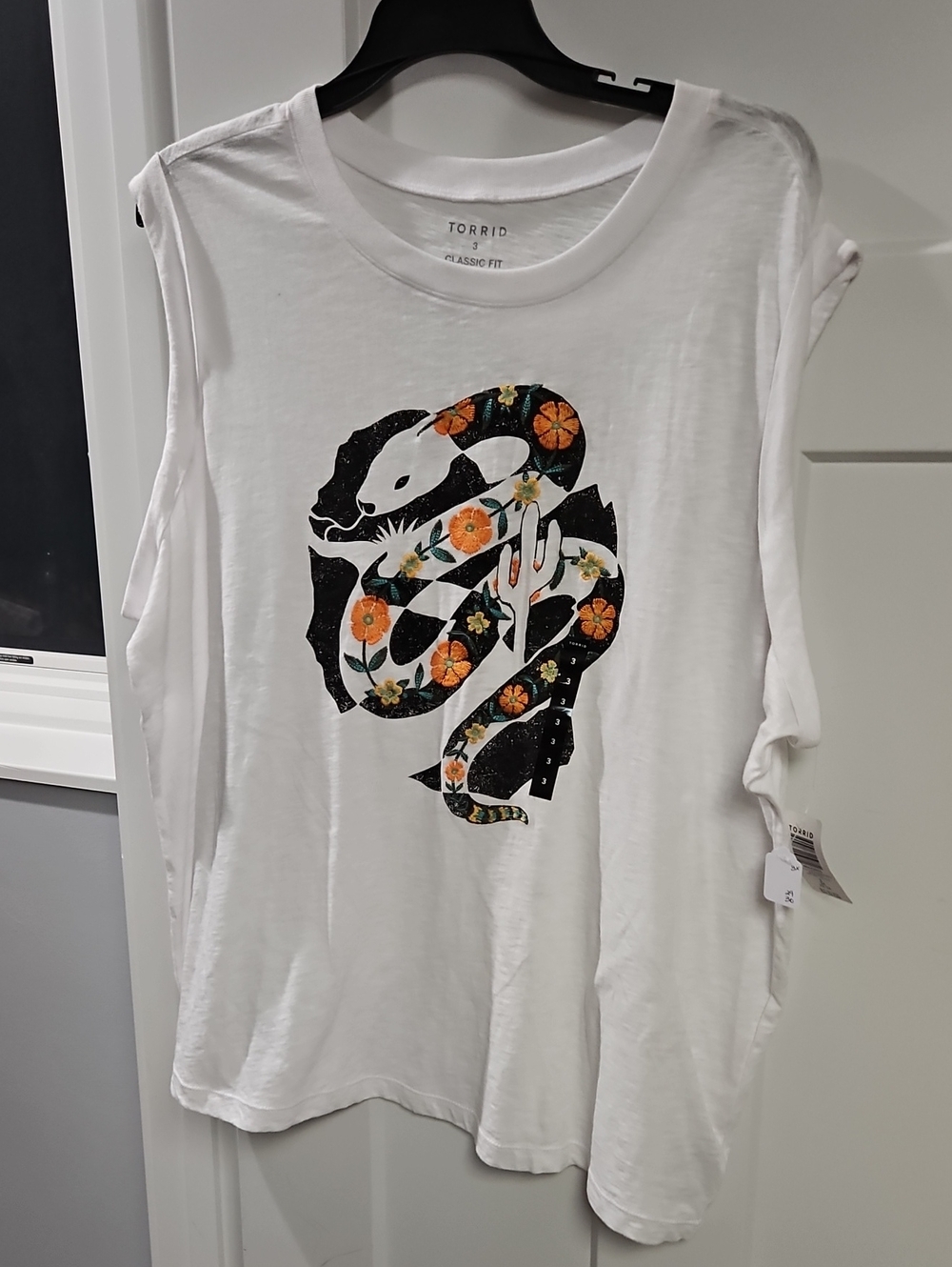 torrid White Tank with Black Snake and Orange Floral Print